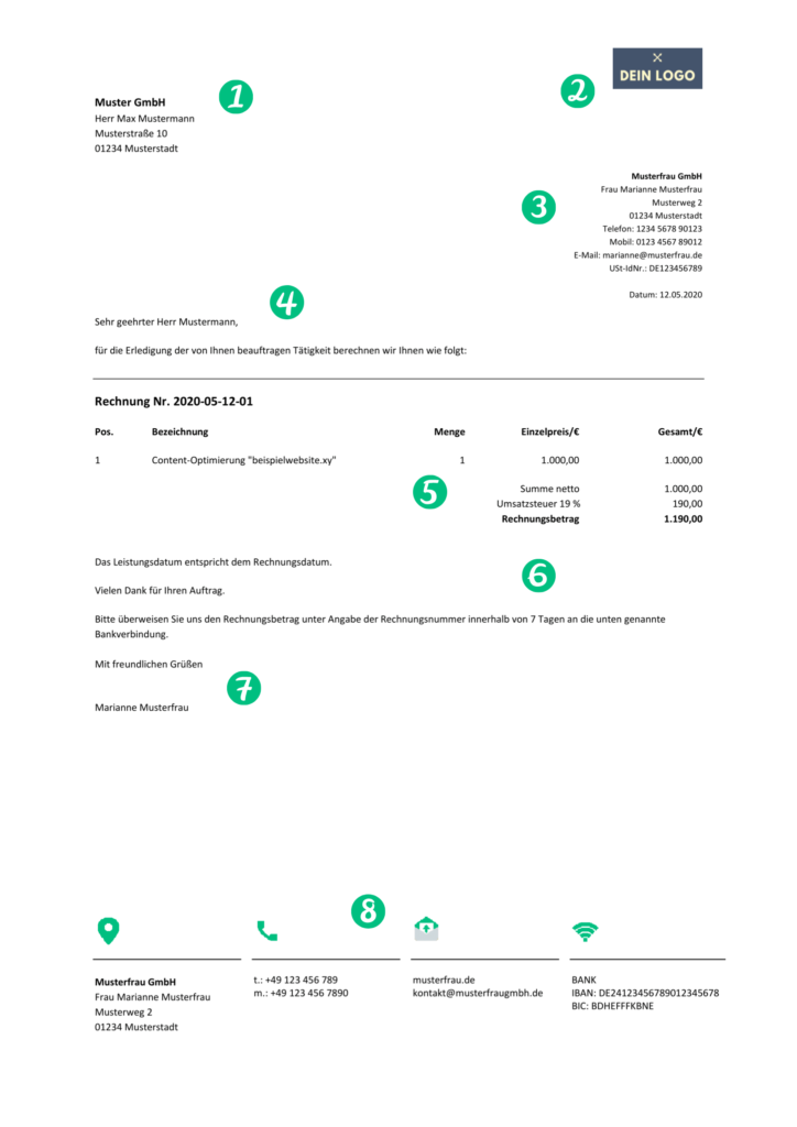 Vorlage Rechnung für Freelancer